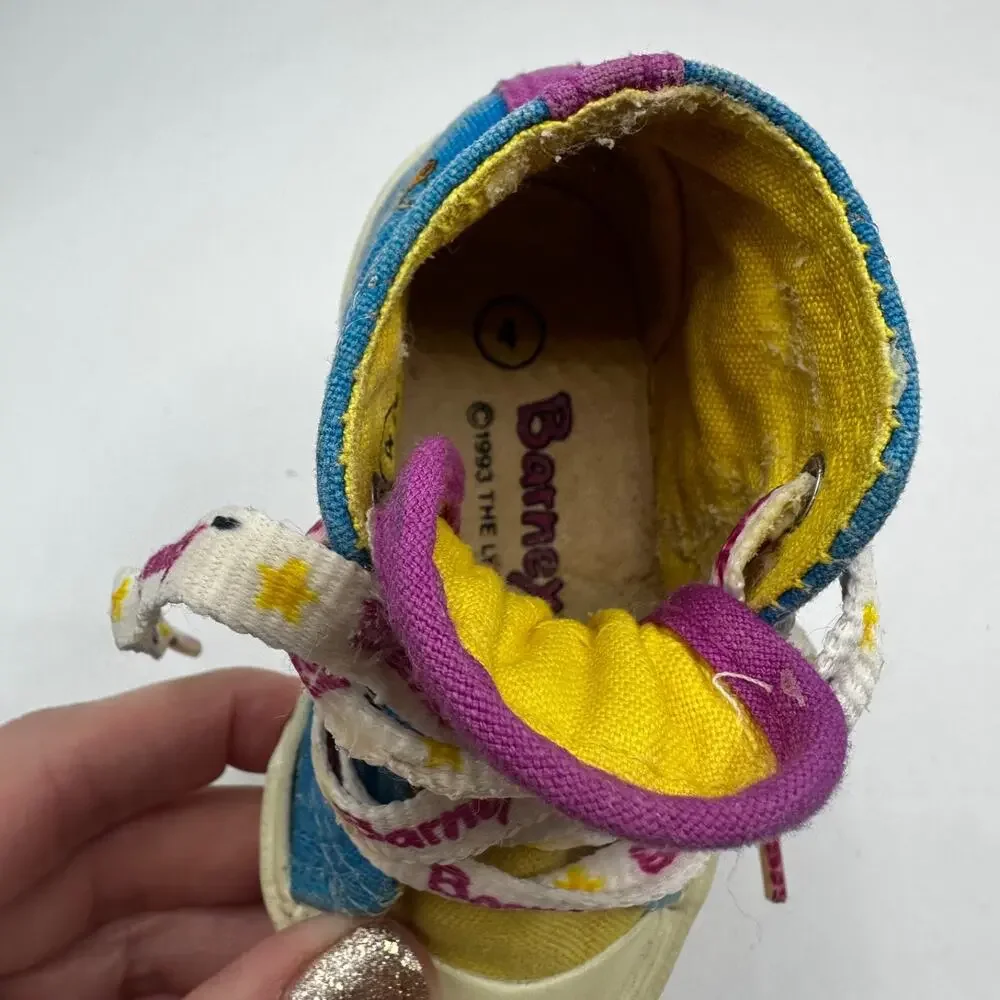 Vintage 1993 BARNEY Purple Dinosaur Lace Up Shoes Toddler Size 4 READ